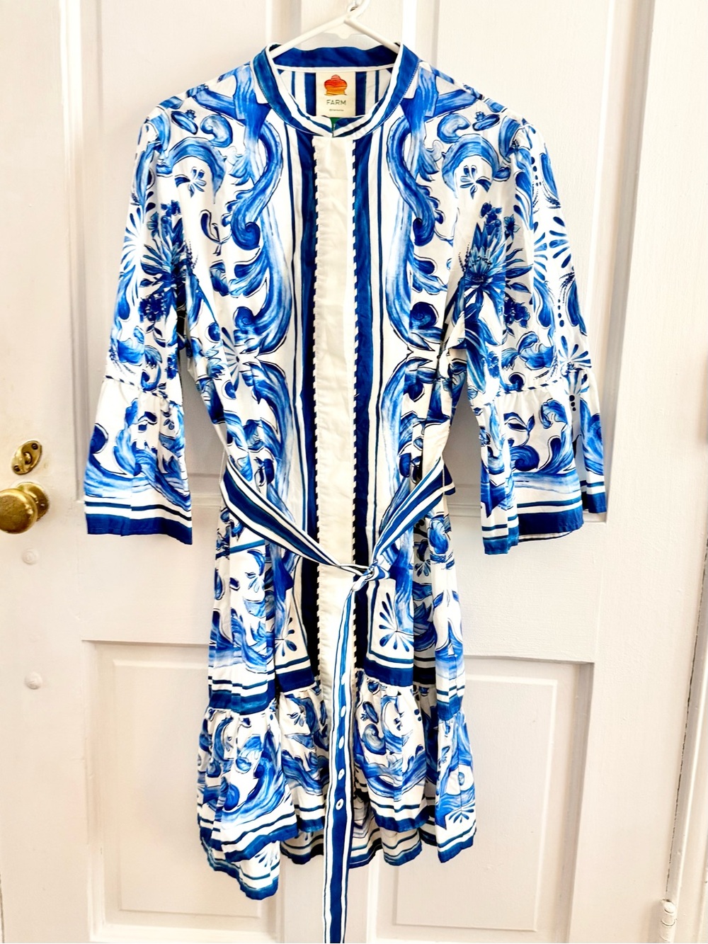 Farm Rio Garden Tiles Bell Sleeve Mini Dress - Picture 3 of 5